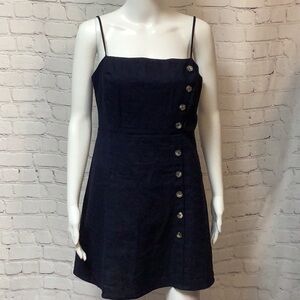 Socialite NWOT Navy Linen Blend Button Front Spaghetti Strap Mini Dress Sz L